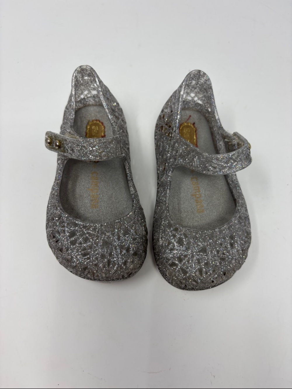 Mini Melissa + campana Kids Silver Glitter Mary Jane Shoes 6 19/20